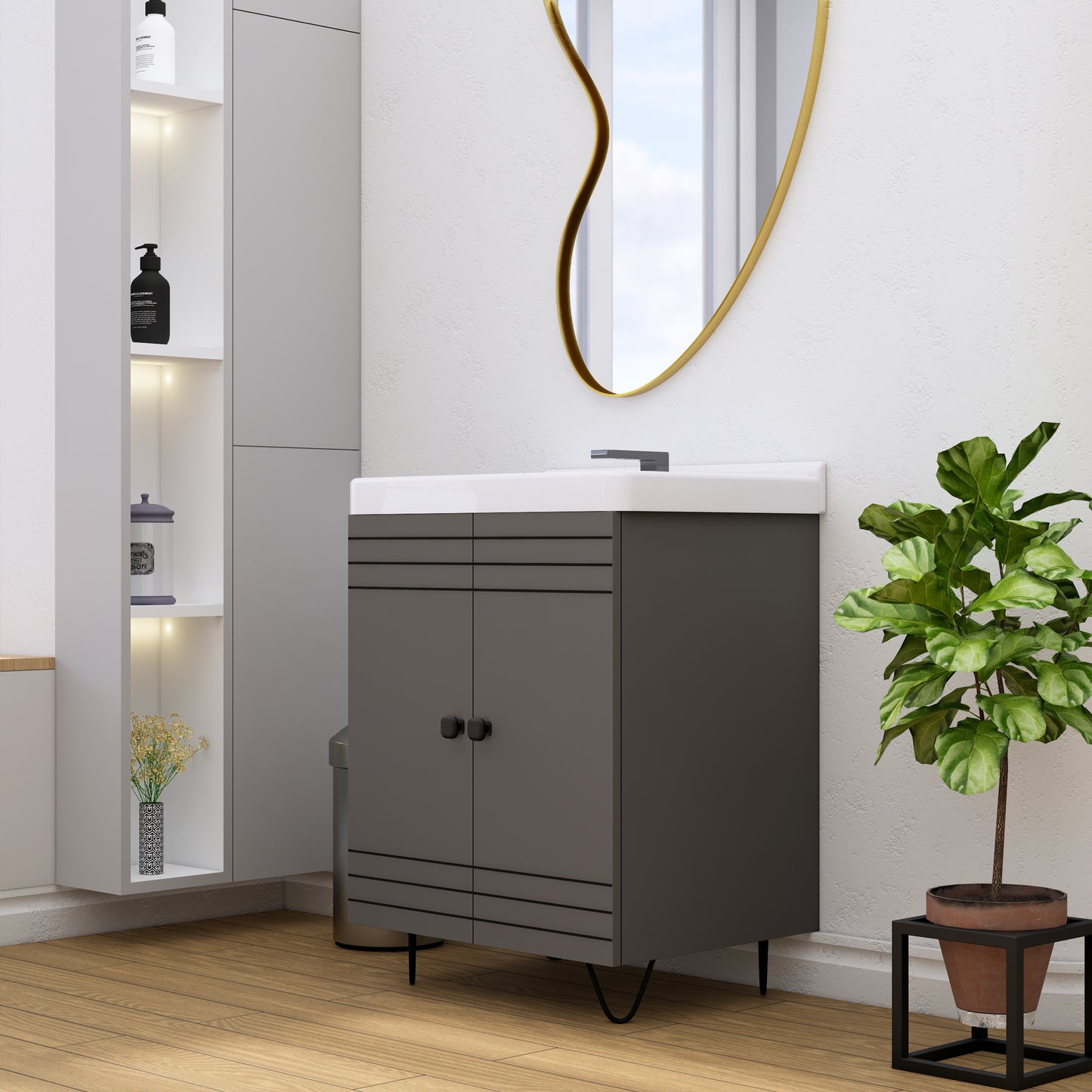 Grey Wash Basin Vanity with Ceramic Washbasin Sink