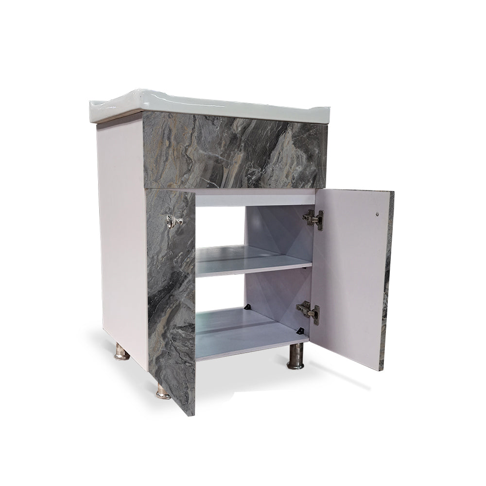 Wash Basin Vanity Cabinet with Ceramic Basin Water Resistant HDHMR Wood Material Best Under Counter Basin