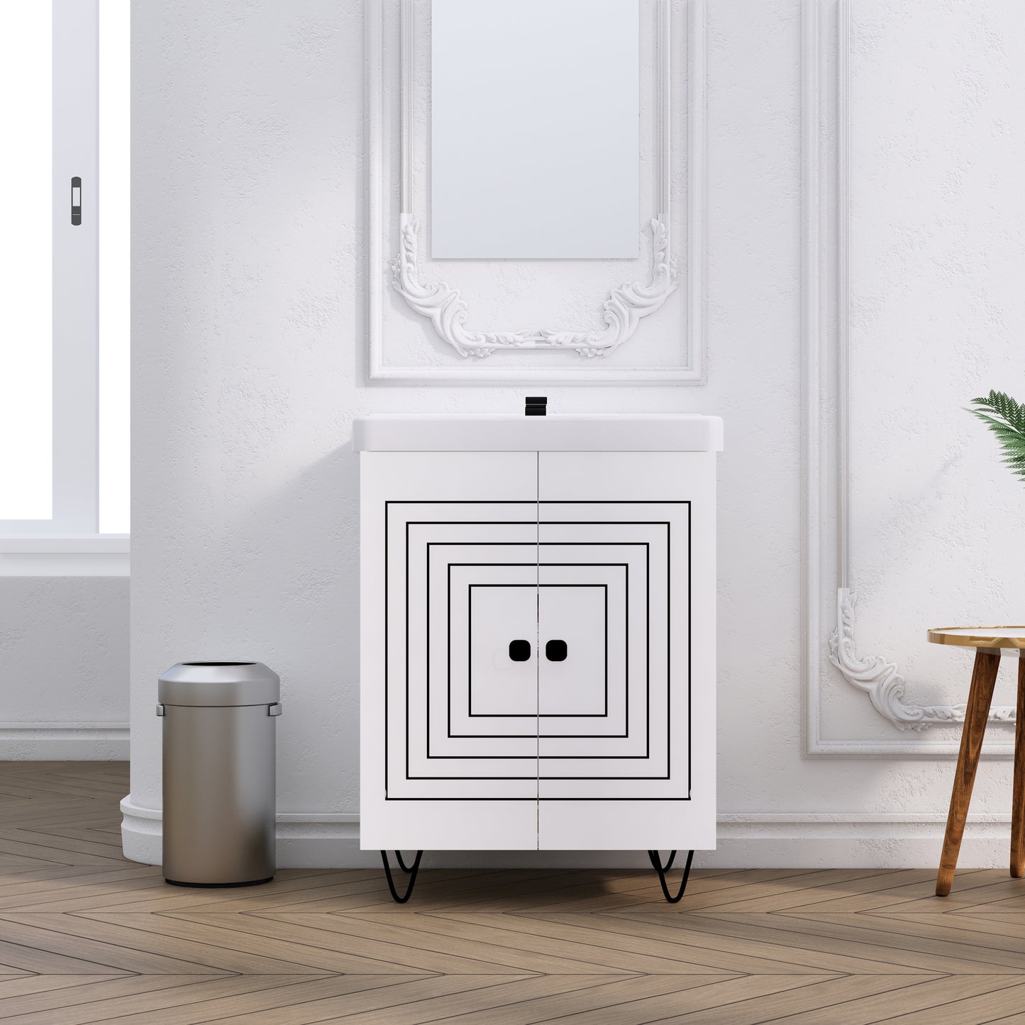 Wash Basin Vanity with Ceramic Washbasin Sink (White)