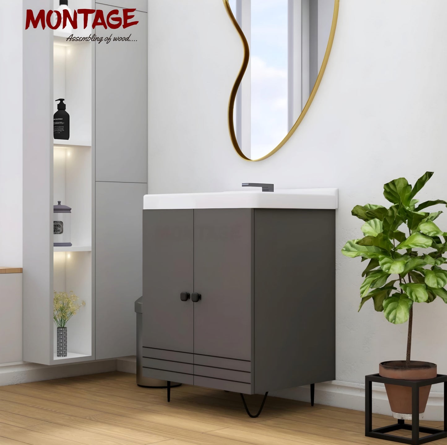 Wash Basin Vanity with Ceramic Washbasin Sink Bathroom Cabinet