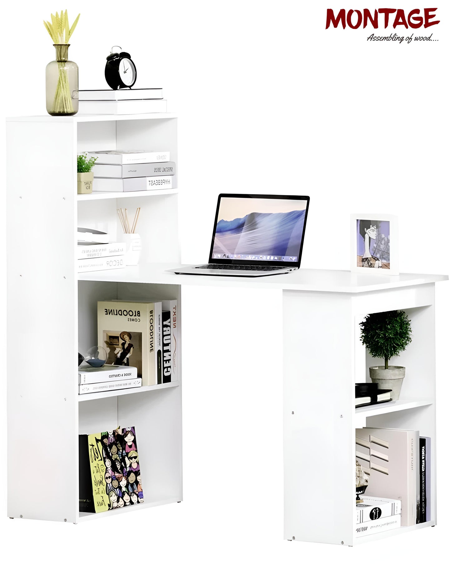 Wooden Study Table with 1 Open Book Shelf Eng. Wood Multipurpose Table