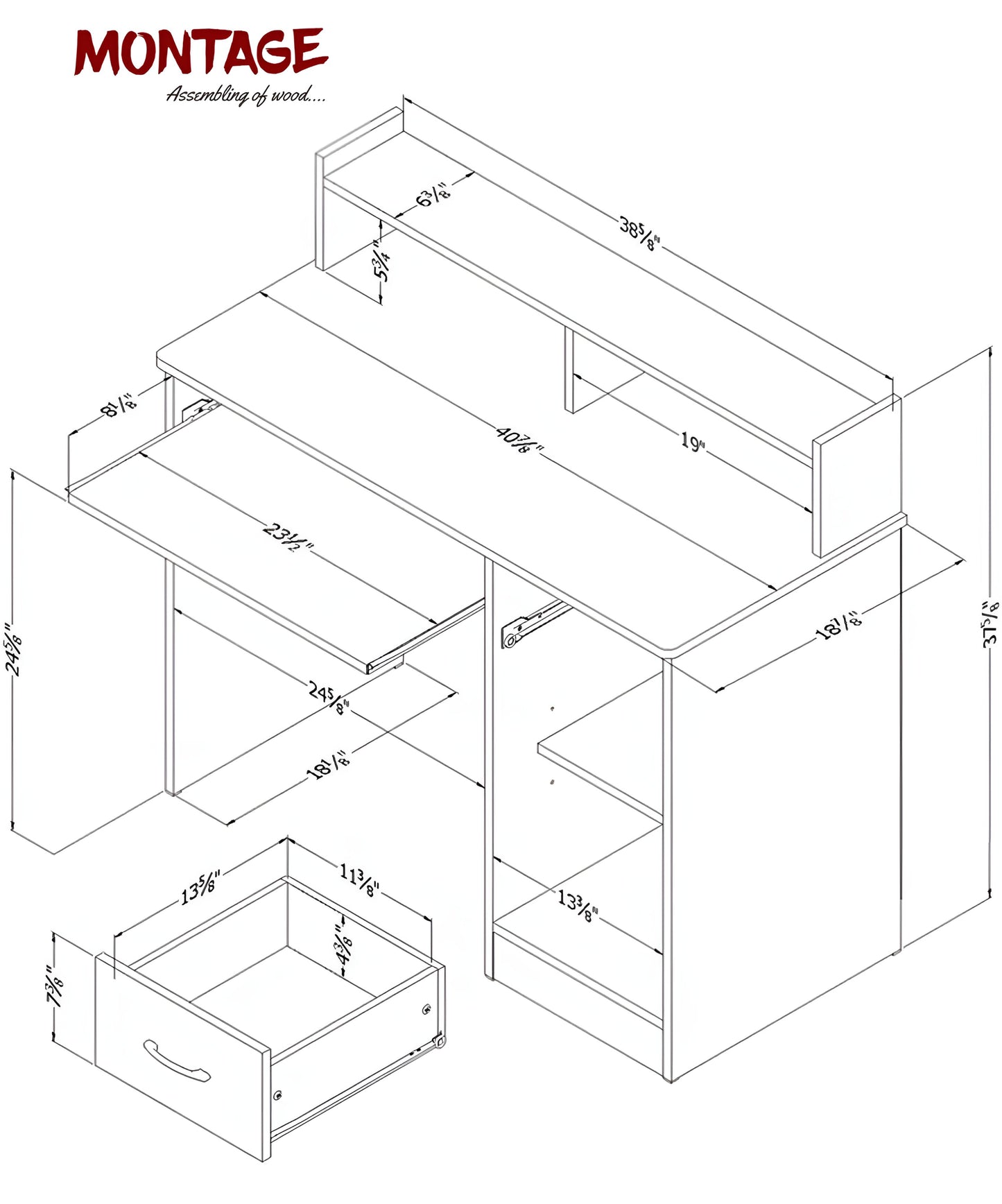 Wooden Study Table with Drawer and Shelf Storage Engineered Wood