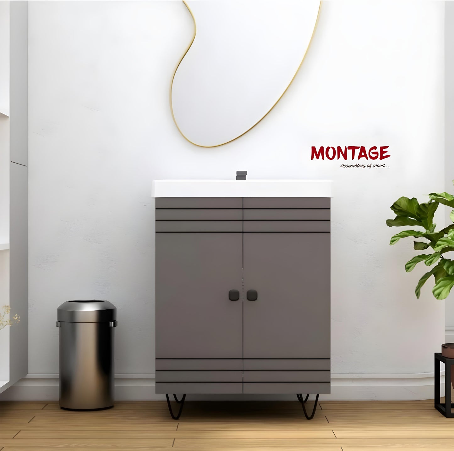 Grey Wash Basin Vanity with Ceramic Washbasin Sink