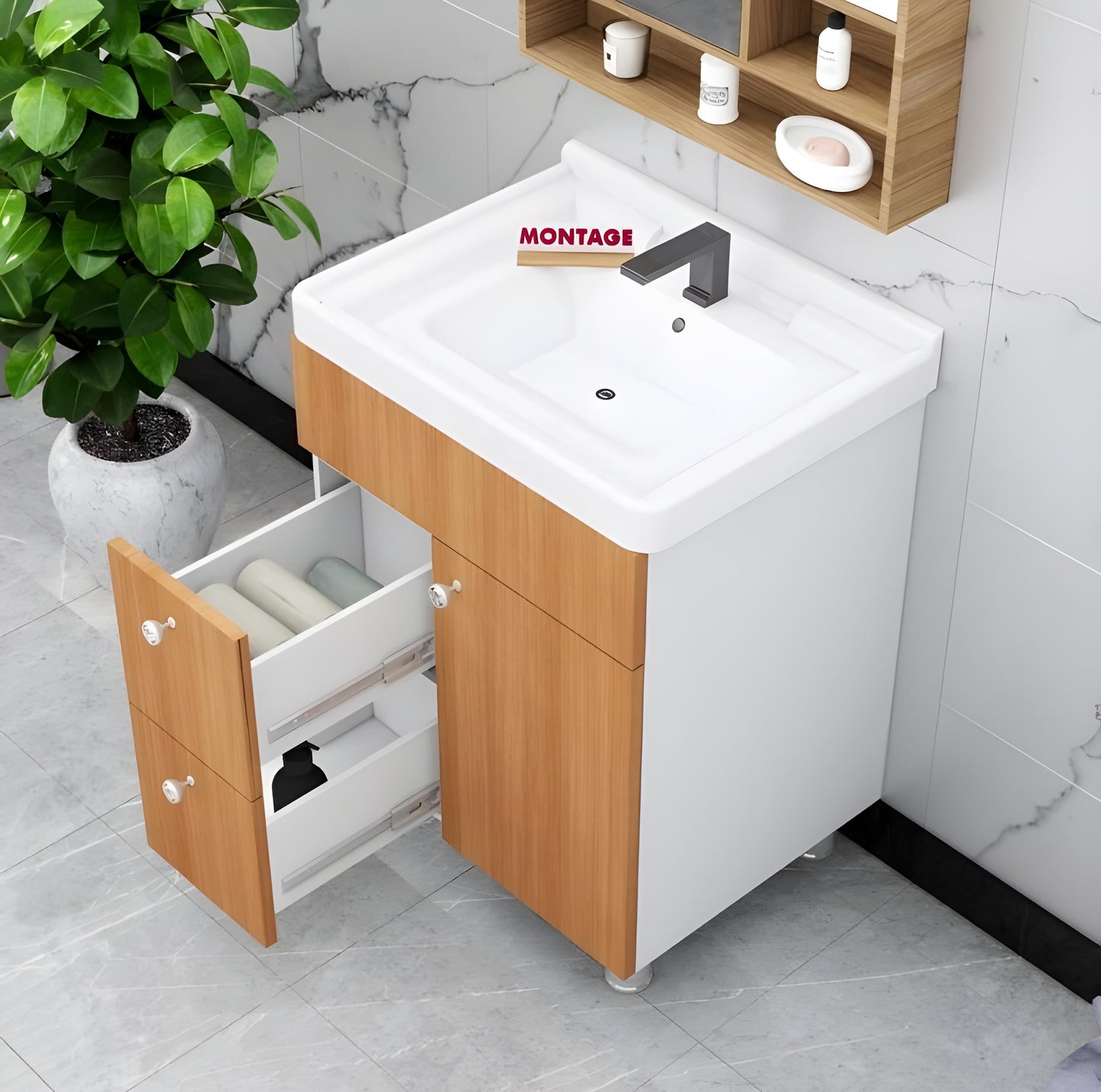 High Quality HDHMR Engineered Wood Wash Basin Cabinet