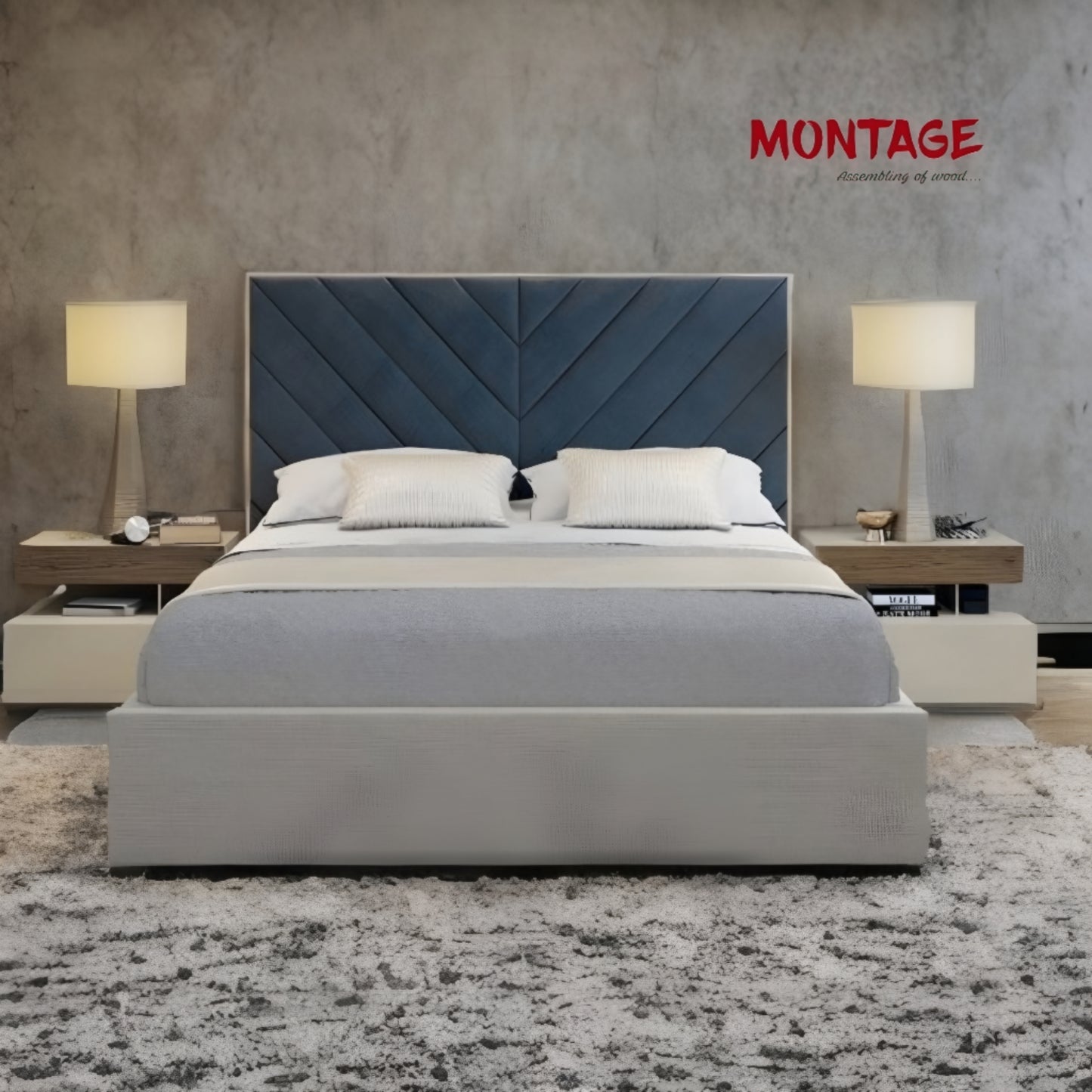 Horizon Harmony Bed with Cross Lines Tufted Headboard