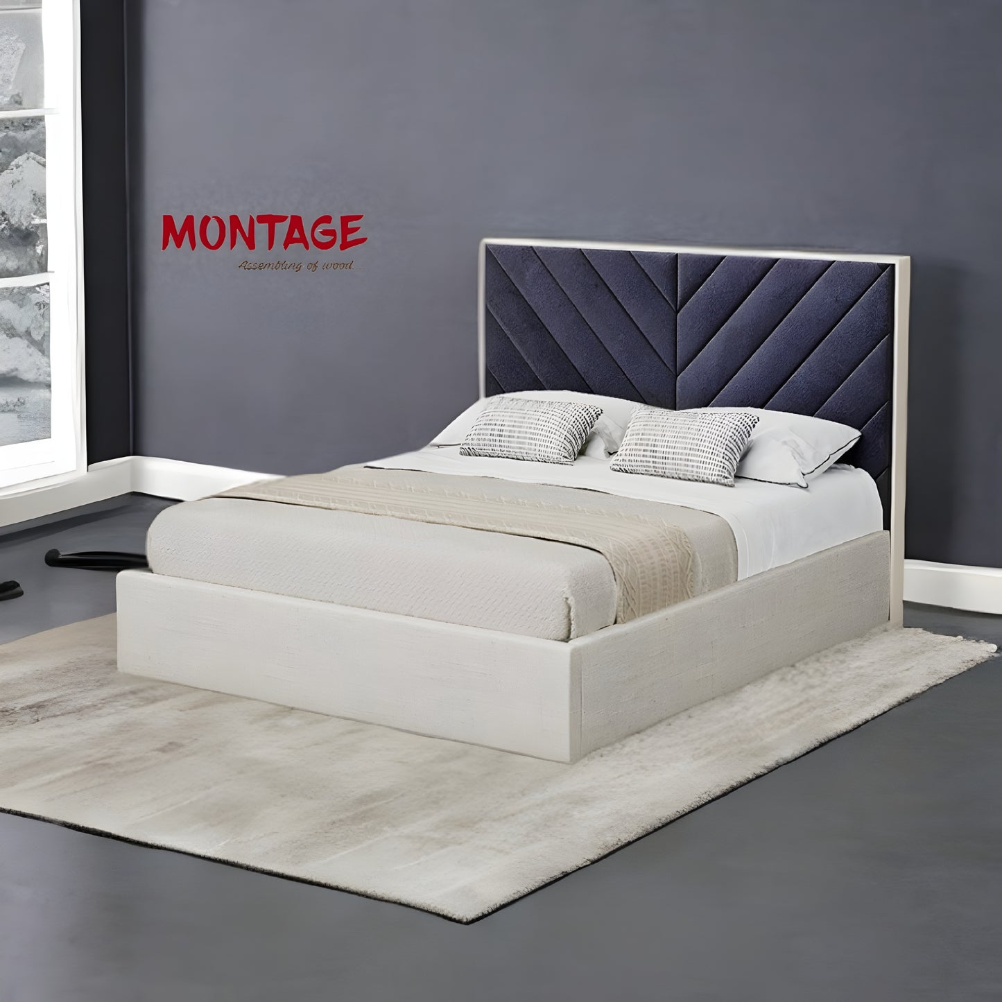 Horizon Harmony Bed with Cross Lines Tufted Headboard
