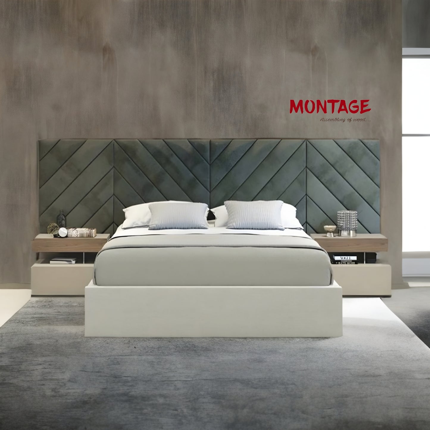 Horizon Harmony Bed with Cross Lines Tufted Headboard