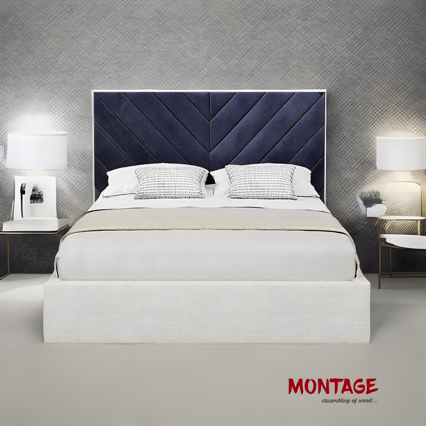 Horizon Harmony Bed with Cross Lines Tufted Headboard