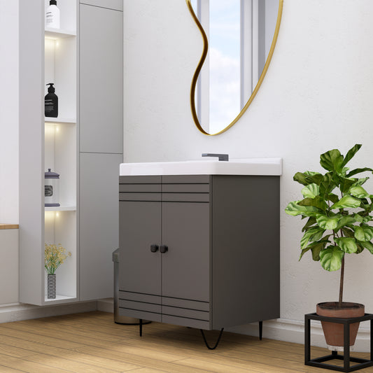 Grey Wash Basin Vanity with Ceramic Washbasin Sink