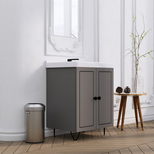 Grey Wash Basin Vanity with Bathroom Cabinet