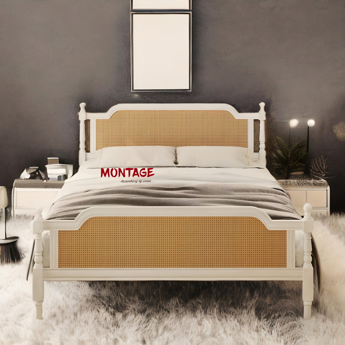 Traditional Style Rattan Queen Size Bed