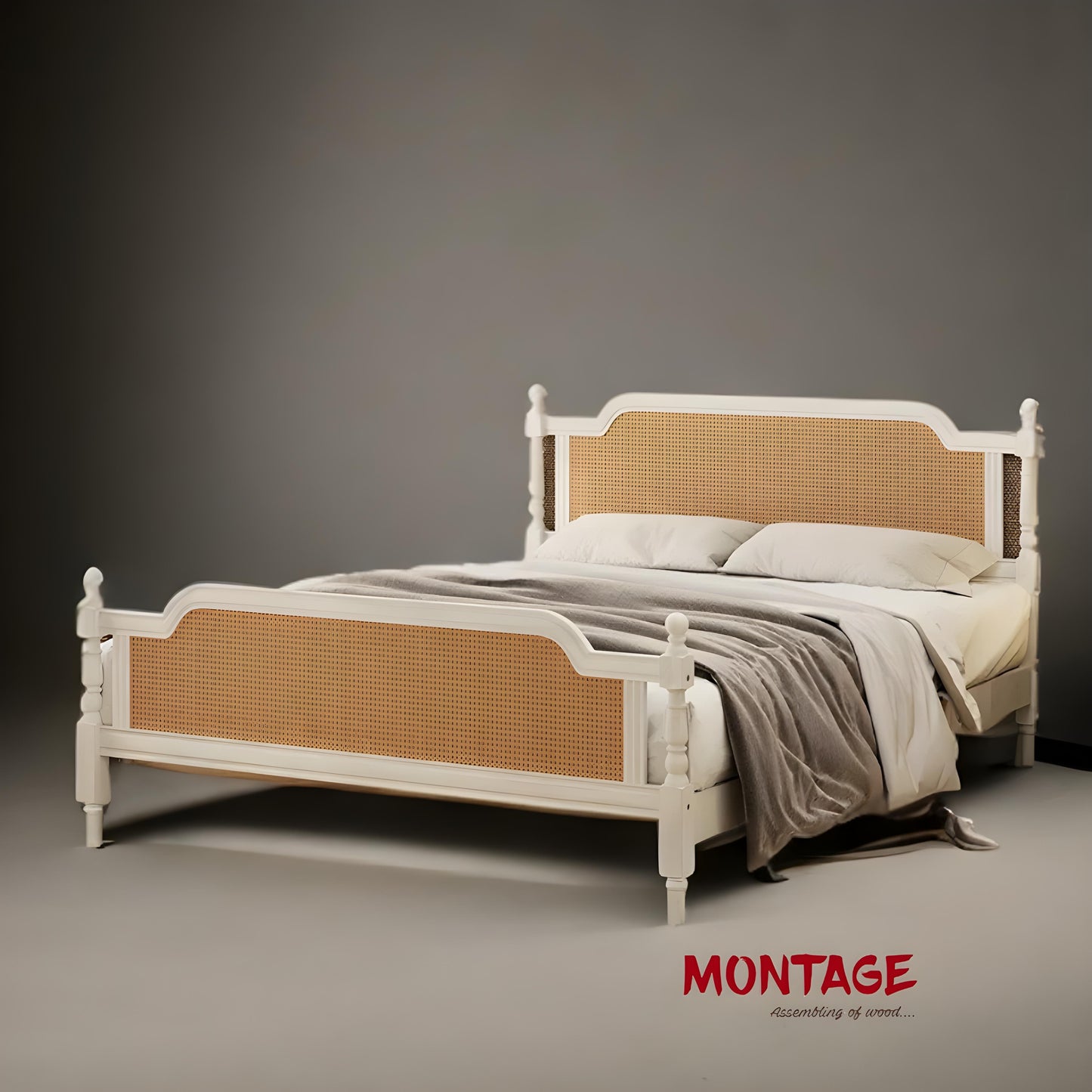 Traditional Style Rattan Queen Size Bed