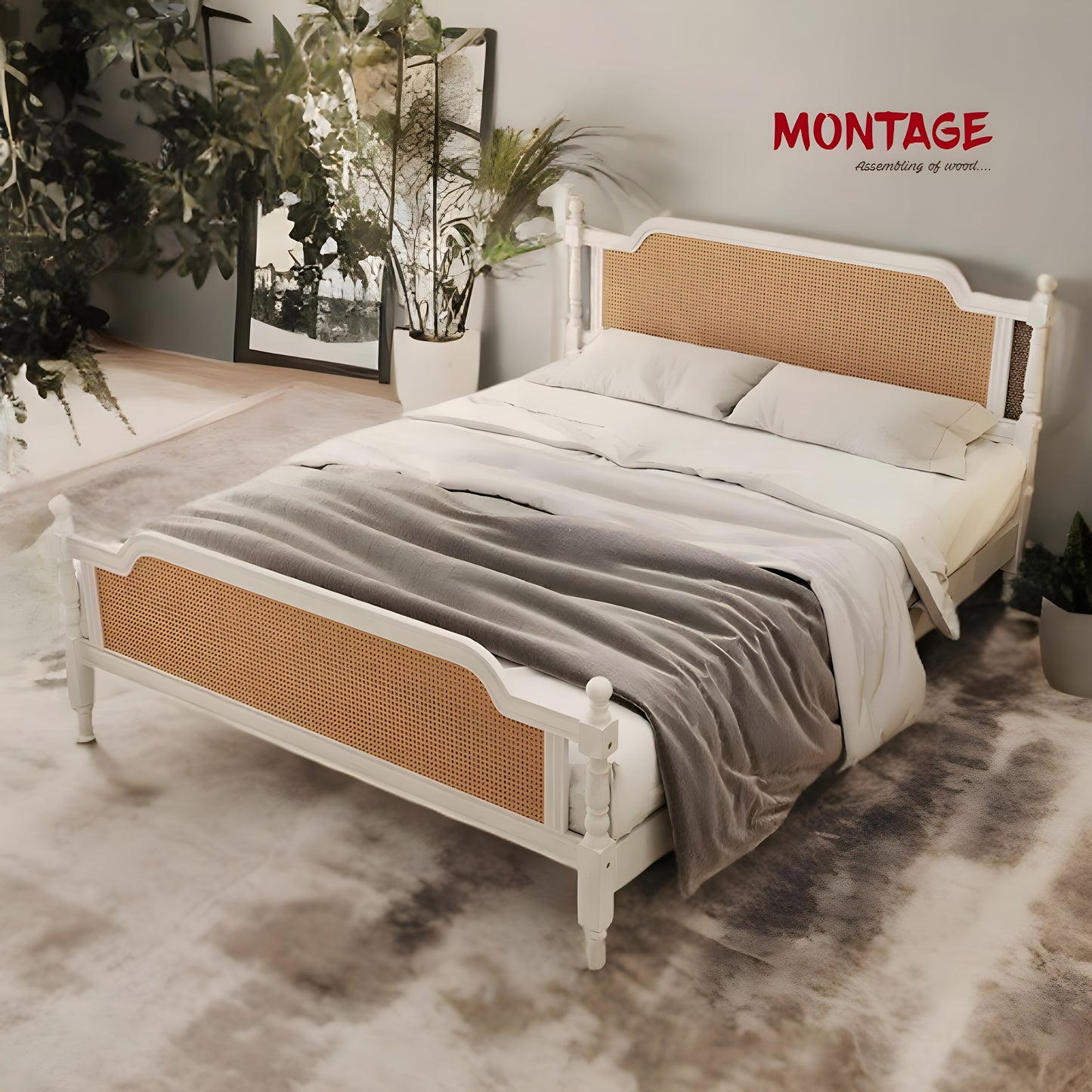 Traditional Style Rattan Queen Size Bed
