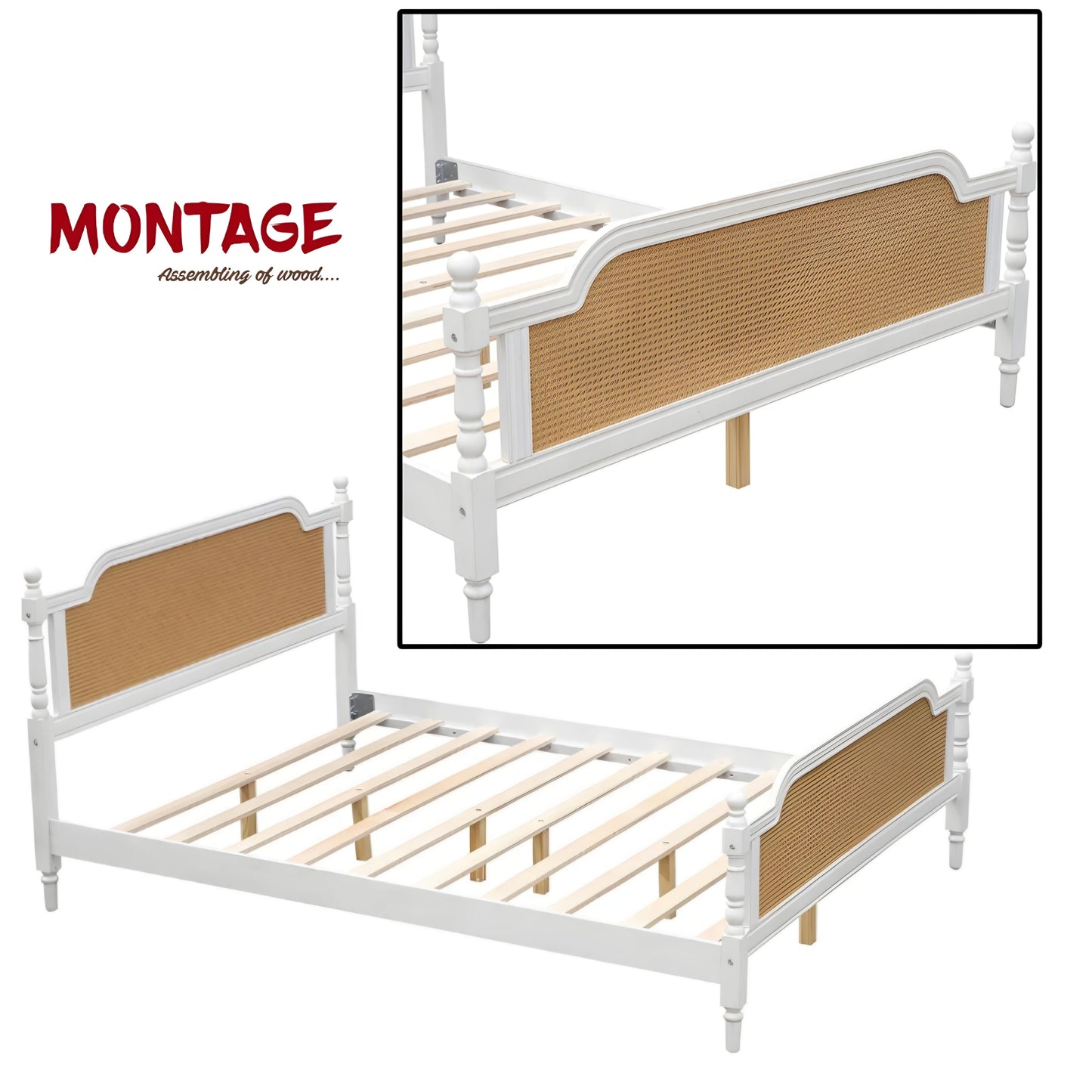 Traditional Style Rattan Queen Size Bed