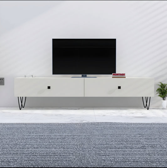 LED TV Cabinet White 65 Inch for Living Room with Drawer Storage