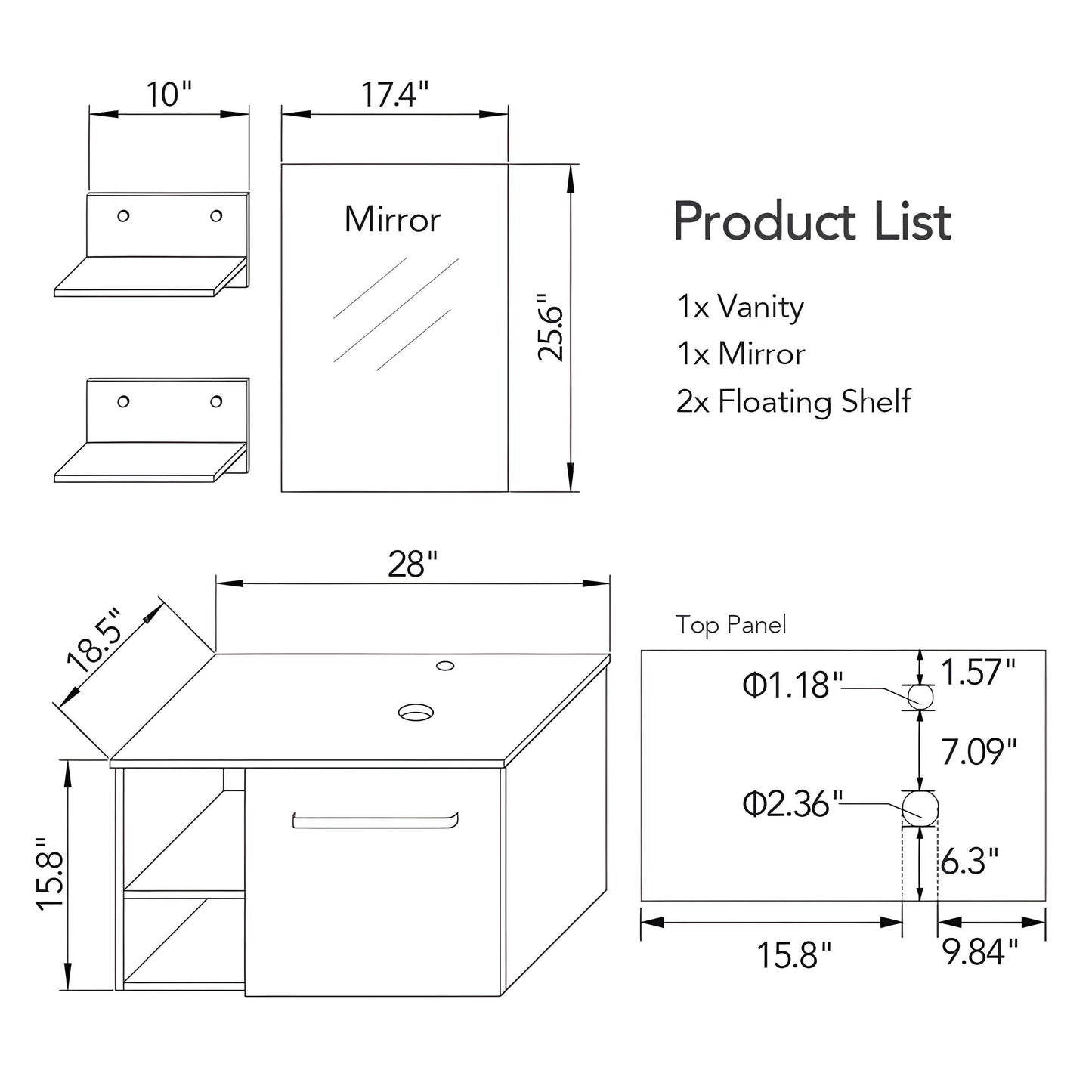 Innovative Edge Single Bathroom Vanity with Manufactured Wood Top with Mirror